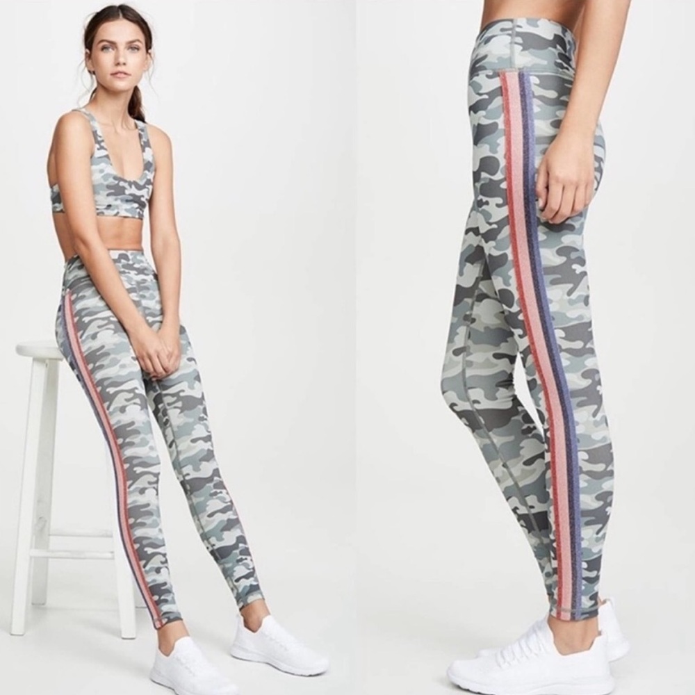 SPIRITUAL GANGSTER Camouflage Activewear yoga Set Glitter Striped Detail Small